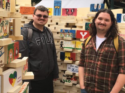 YSU students pose with charity bricks in Prague